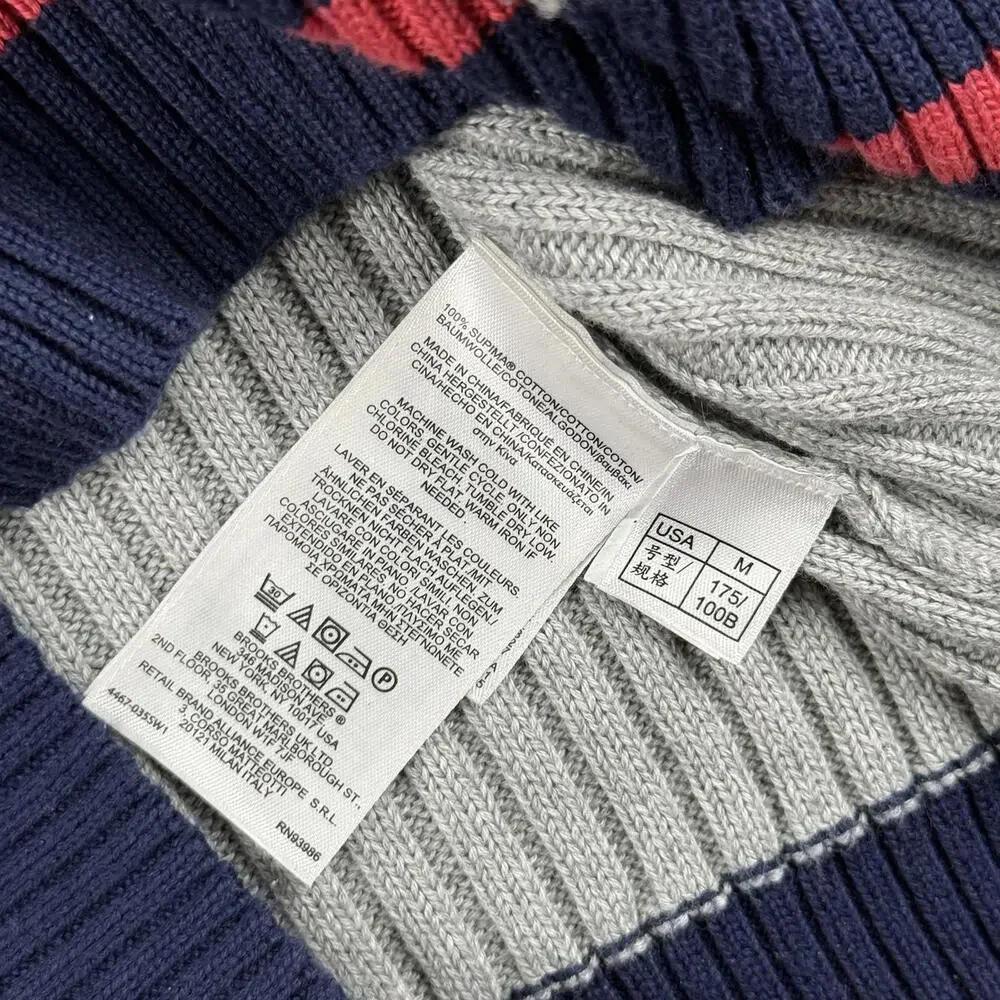 Brooks Brothers 346 Supima Cotton Sweater Mens M Gray V-Neck Stripe Ivy Preppy - Picture 6 of 8